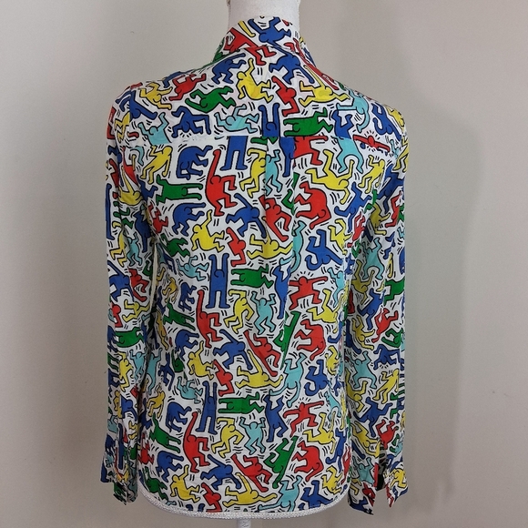 Alice + Olivia Keith Haring x AO Willa Silk Blouse Size X-Small - Picture 6 of 11